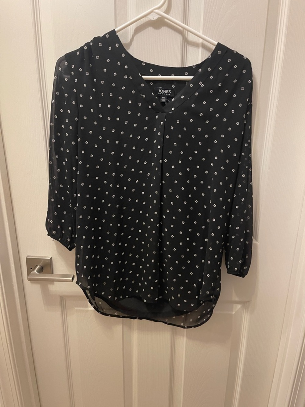 Jones New York Black Blouse with White Dot Print NWOT